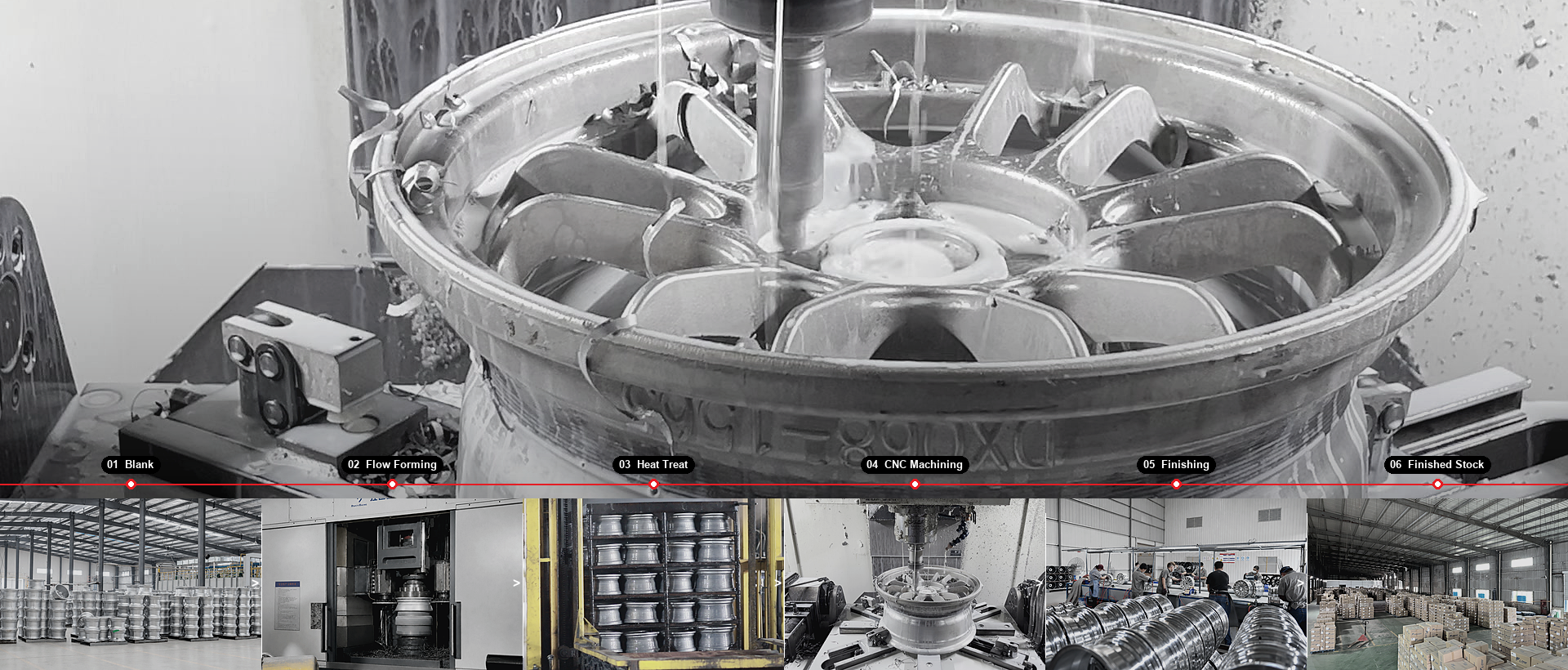 RAYONE real CNC machining process for wheel center bore and bolt seat fitment accuracy